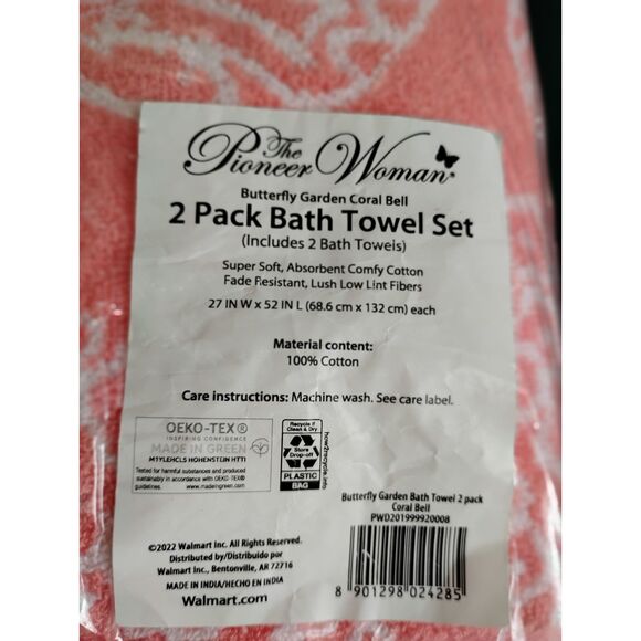 The Pioneer Woman set of two new Butterfly Garden Coral Bell Towels - Picture 2 of 2